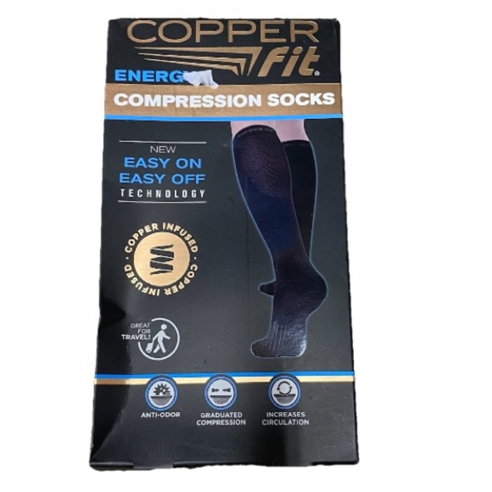 Copper Fit energy compression socks black 1 pair womens 7-10 mens 6-9